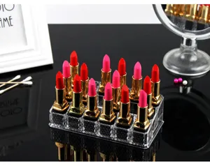 Transparant acryl 18-grids lipstick display stand make-up organizer voor tafelblad.
