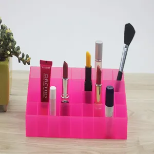 Transparent 36-grid makeup organizer pink plastic lipstick display stand cosmetic desktop storage box