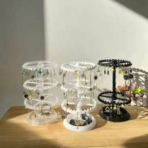Πολυστρωματική Περιστρεφόμενη Βάση Σκουλαρικιών Πλαστικός Οργανωτής Κοσμημάτων για Βραχιόνια Κολιέ