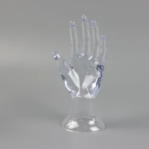 Clear transparent plastic hand mannequin stand for jewelry rings bracelets gloves display detail view