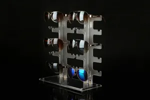 Présentoir à lunettes de soleil en acrylique transparent double rangée pour comptoir.