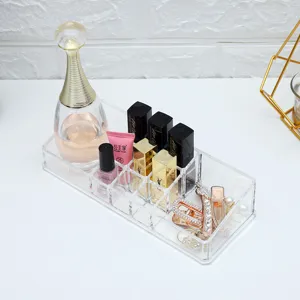 Organizzatore cosmetico in acrilico trasparente, scatola da scrivania per rossetto e gioielli.