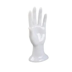 White glossy ceramic hand mannequin display stand for rings and bracelets showcase