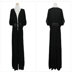 Black beach cover up cardigan long maxi dress for women vacation swimwear beachwear