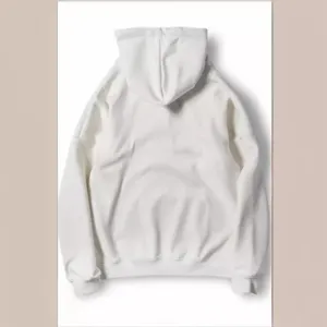 Solid white hooded sweatshirt for women, casual long sleeve fleece pullover back view.