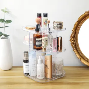 360-Degree Rotating Cosmetic Organizer Makeup Storage Box Multilayer Desktop Skincare Holder Plastic Cosmetic Storage Rack