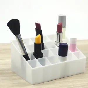 Porta Rossetto a 24 Griglie Scatola Portaoggetti da Scrivania Organizer per Trucco in Plastica Trasparente Espositore