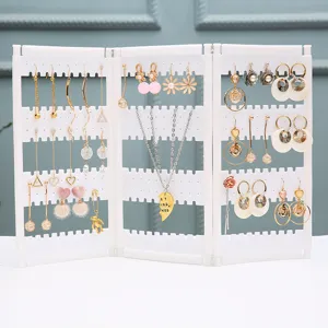 Thickened Plastic Earring Display Stand Creative Folding Screen Jewelry Organizer Holder Multi Panel Ear Stud Storage Rack for Home Retail