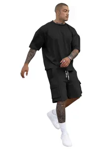 Men Casual T-Shirt And Cargo Shorts Top And Bottom Set Short Sleeve Summer Athletic Sportswear Outfit Regular Fit