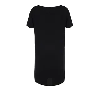 Black short sleeve beach dress cover up detail, simple solid color swimwear coverup.