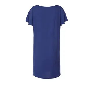Blue beach resort dress bikini cover-up back detail view, lightweight casual summer wear.
