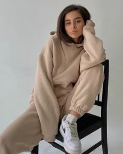 Women casual hoodie tracksuit set long sleeve solid color sweatshirt pants spring autumn outfit