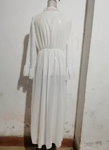 White lace beach cover-up long sleeve maxi dress for women summer vacation swimwear tunic.