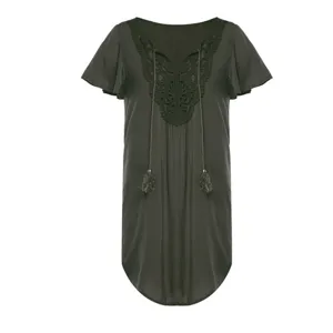 Women's short sleeve V-neck lace beach dress summer cover-up tunic casual dresses