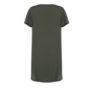 Solid army green short sleeve beach dress summer casual vacation cover up garment.