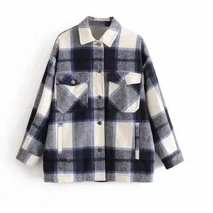 Women oversized flannel shirt jacket casual long sleeve button down top autumn fashion