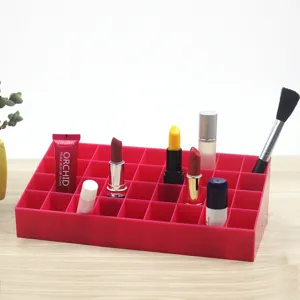 Pink 36 grid plastic lipstick organizer desktop cosmetic storage display box holder stand