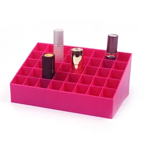 40-grid pink lipstick organizer plastic makeup storage display stand for desktop cosmetics