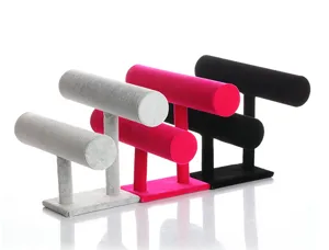 Double layer velvet jewelry display stand for bracelets, bangles, and watches in detail view.