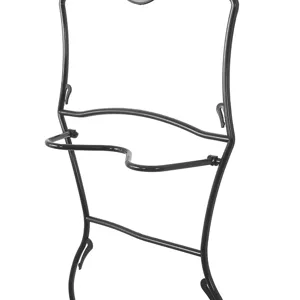 Close-up detail of black plastic swimwear hanger for women, showing curve design and structure.