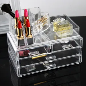 Clear acrylic makeup organizer with 3 drawers lipstick holder cosmetic storage box for desktop vanity.