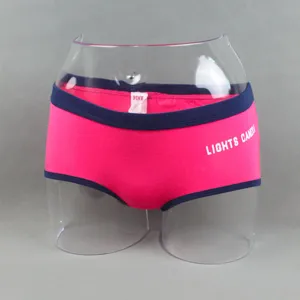Women's pink and blue contrast trim boyshorts, comfortable daily underwear with cute printed text.