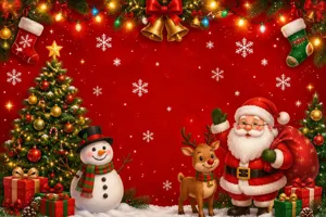 Weihnachten Hintergrund Banner festliche Party Dekoration roter Grund mit Weihnachtsmann.