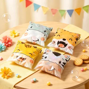 Sacs à fermeture zippée en plastique animal de dessin animé mignon pour biscuits et bonbons.