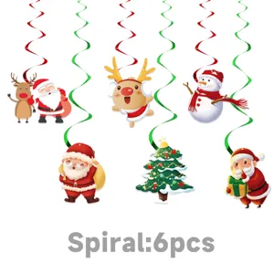 Close-up detail of Christmas hanging swirl decorations set, featuring six festive designs.