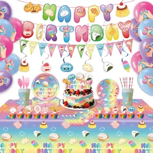 Squishy theme party decoration set paper plates cups napkins banner birthday party supplies