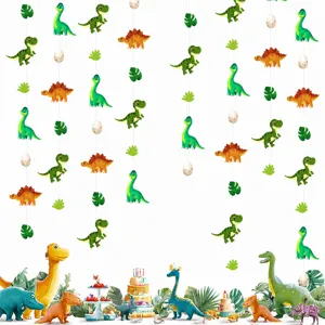Cartoon Dinosaur Party Decoration Hanging Banner Paper Dinosaur Eggs Leaves Decor For Birthday Festival Celebration Atmosphere