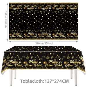 Schwarze goldene Frohes Neues Jahr Tischdecke Party Tischabdeckung 137x274cm Deko