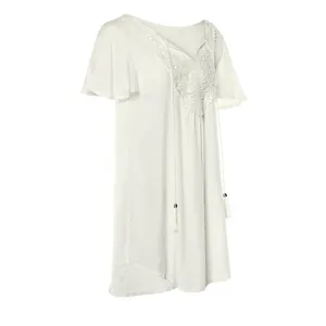White women beach cover-up V-neck lace tassel casual holiday dress primary product view