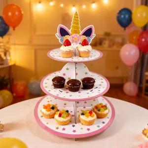 Close-up detail of the unicorn 3-tier cupcake stand featuring cute ears and gold horn.