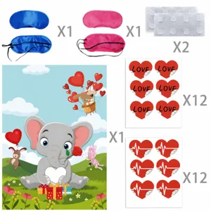 Set de decoración de fiesta de San Valentín con póster de elefante, antifaces y pegatinas.