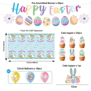 Osterparty Dekorationsset Banner Tischdecke Kuchendekoration Luftballons Set