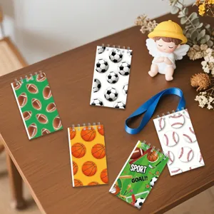 Mini spiralanotitieboekje met sportballenpatroon, schattig draagbaar studenten dagboek memoblok.