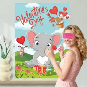 Vista detallada del póster de juego de fiesta de San Valentín, divertida decoración festiva.