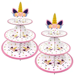 3-Tier Unicorn Cupcake Stand Paper Dessert Display Tower for Birthday Party Decor