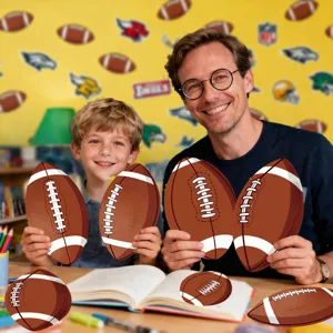 Football party game poster supplies set, perfect for super bowl party decorations and fun games.