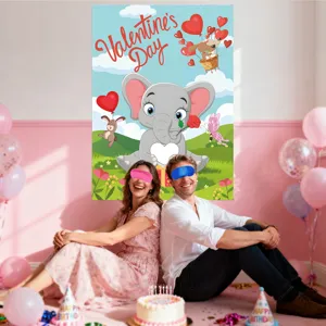 Póster de juego de vendar los ojos de San Valentín set de decoración para fiesta de animales.