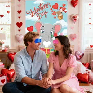 Póster de juego de fiesta de San Valentín lindo diseño de elefante decoración de pared banner fondo