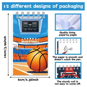 Cuaderno de espiral de baloncesto mini, detalles de papel de calidad 24 páginas y espiral.