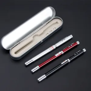 Multifunctional 5-in-1 metal laser pointer pen with storage case and batteries for teaching.
