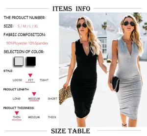 Sexy v-neck solid color sleeveless slim bodycon midi dress for women, elegant party wear.