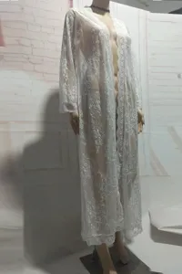 Cardigan da spiaggia in pizzo bianco, lungo copricostume trasparente elegante per donne.