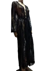 Cardigan copricostume da spiaggia in pizzo nero da donna lungo abito trasparente