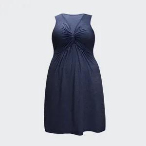 Plus size navy blue sleeveless V-neck knot dress for women summer casual wear elegant