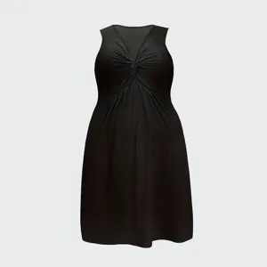 Black sleeveless V-neck front knot waist pleated midi dress for women summer daily wear