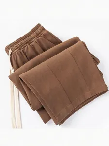 Men's brown casual pants pure cotton drapes double pleated trousers spring loose fit